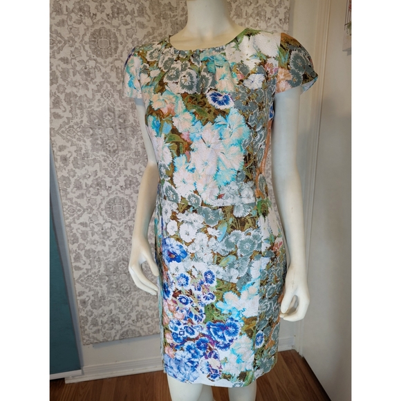 Etro Metallic Floral Pearlescent Sheath Dress